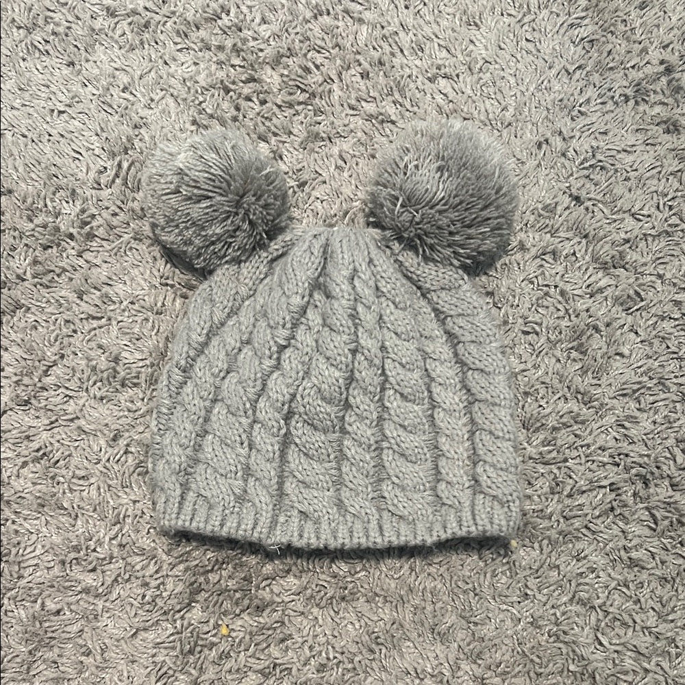Gray Pom-Pom Knit Beanie for Kids